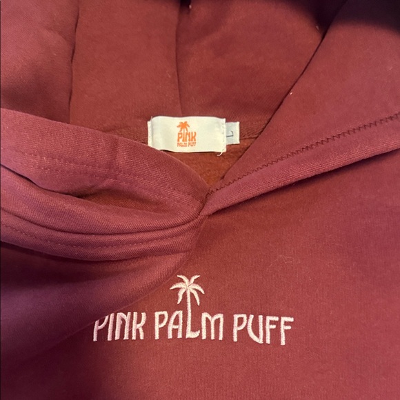 Pink Palm Puff Women's Maroon Hoodie Sweater - Picture 3 of 5